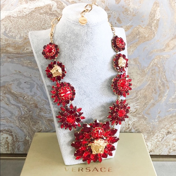 Versace Red Blooming Medusa Crystal Necklace - Picture 2 of 8